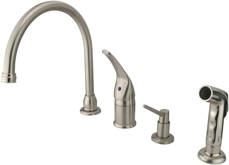 

KB828K8 Кухонный смеситель с одной рычажной ручкой Chatham с распылителем и дозатором мыла, матовый никель, вынос 9 футов