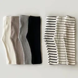 2024 toddler baby baby trousers spring and autumn pants Korean version of fashion striped stretch tight trousers suitable 0-6Y