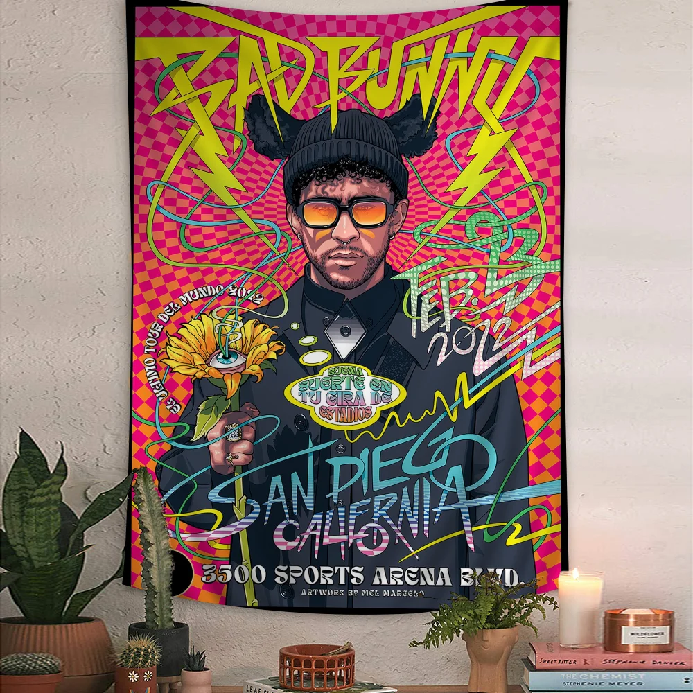 

Pop Hip Hop Rapper B-Bad B-Bunny Hanging Bohemian Tapestry Hanging Tarot Hippie Wall Rugs Dorm Wall Hanging Home Decor