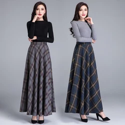 엄마 하이 웨이스트 모직 격자 무늬 스커트, 여성 3XL 울 맥시 스커트, 여성 패션 캐주얼 롱 스트리트웨어, 2023 가을 겨울