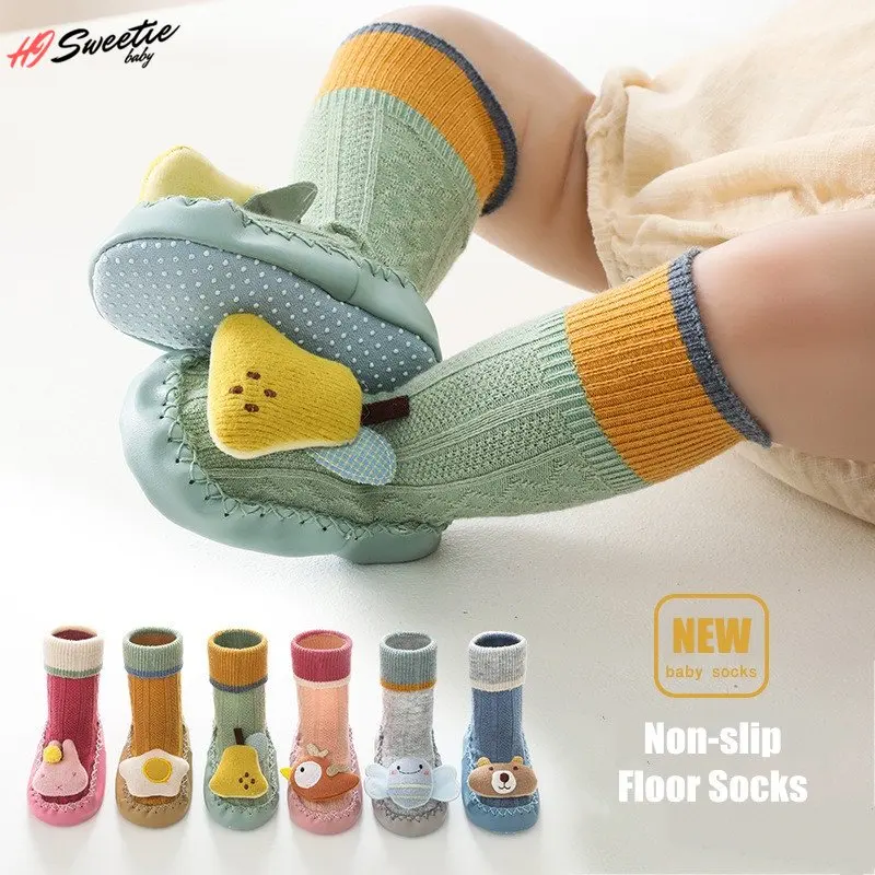 Cartoon Baby Socks Leather Sole First Walker Wool Thickened Warm Autumn Winter Non-slip Children's Toddler Floor Socks