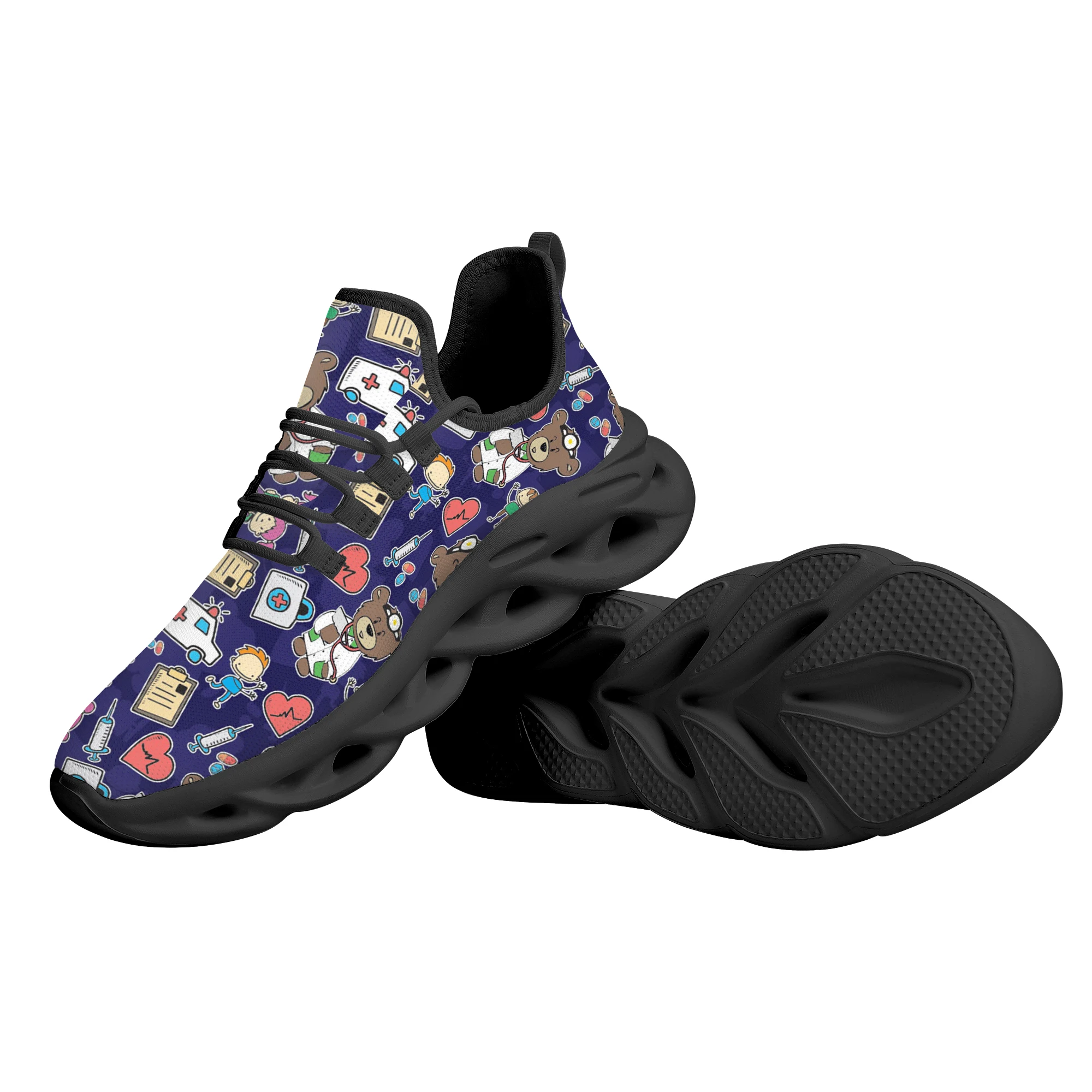 INSTANTARTS Nurse Hospital Bear Pattern Women Flats Shoes Kintting Comfortable Walk Sneaker Female Footwear Nursing Shoes 2022