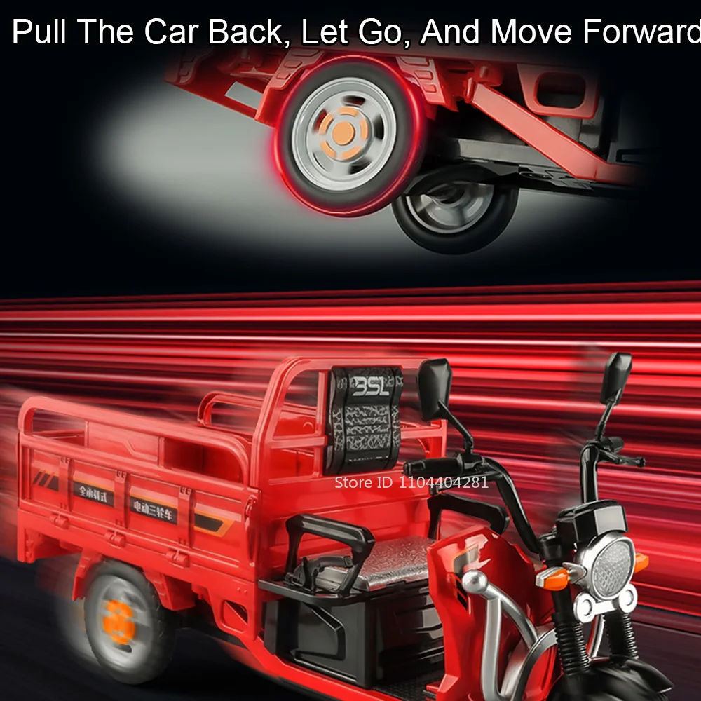 1:12 Triciclo Elettrico In Lega Modello di Auto Giocattoli Pressofuso Moto Ruota Anteriore Sterzo Suono Luce Tirare Indietro Veicolo Ragazzo Raccogliere Giocattolo