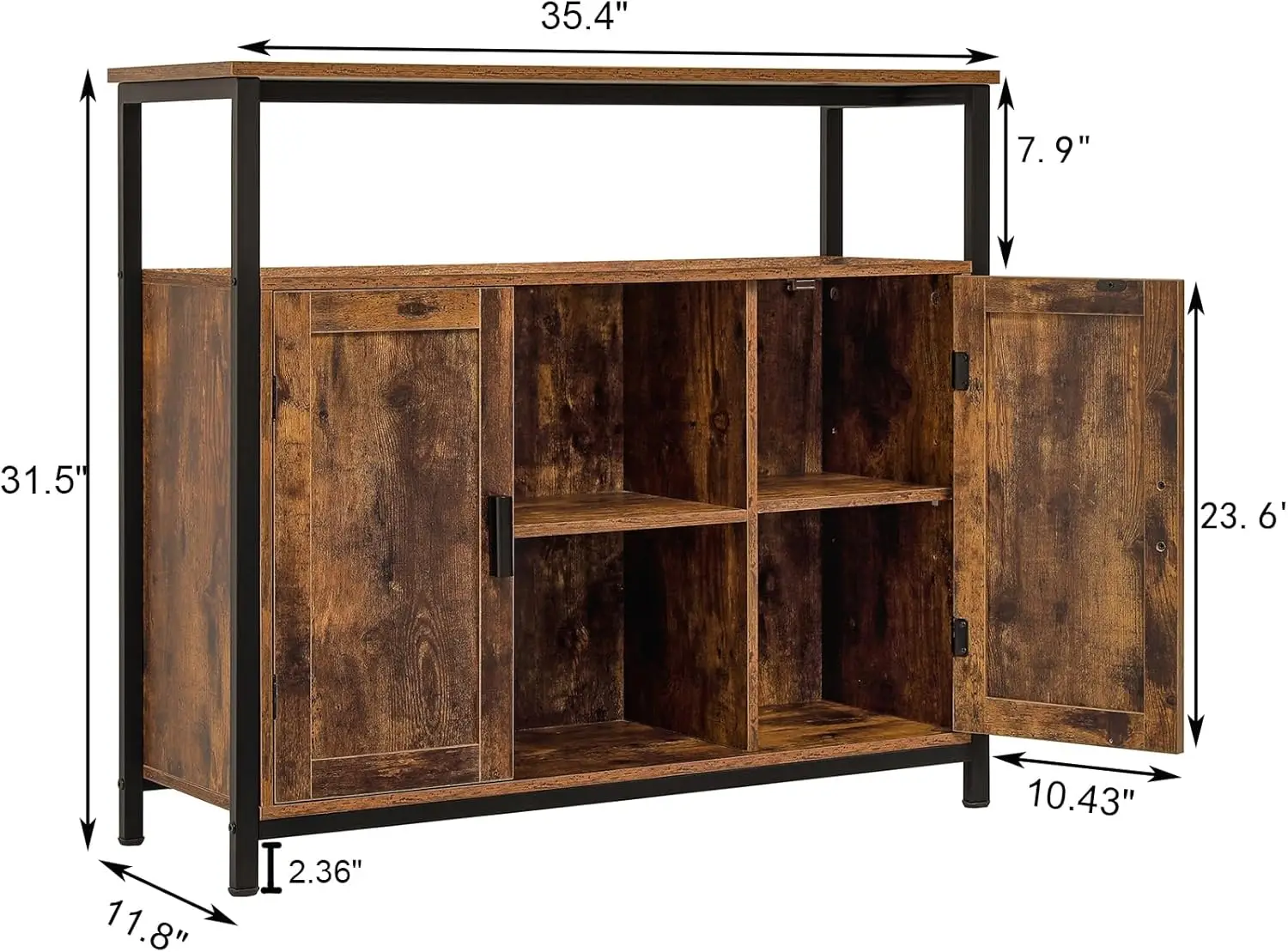 Usikey-Armoire de Rangement avec 2 Portes, Armoire de Planche, Armoire de Cuisine avec Étagères Réglables, Compartiment Ouvert, Buffet de Rangement