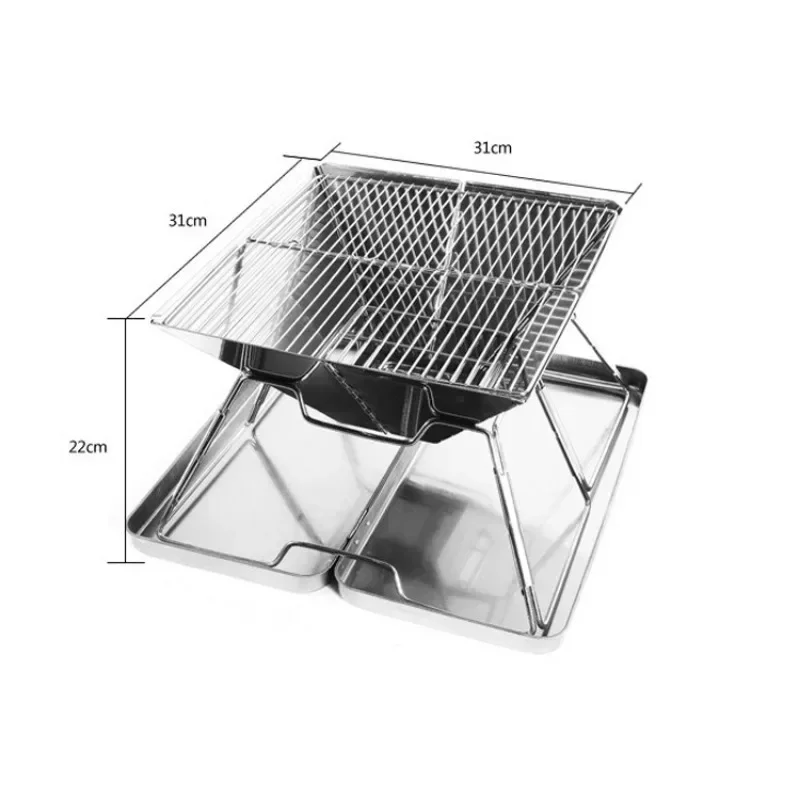 

Outdoor Thickened Stainless Steel Grill Folding Grill Camping Wood Stove Multi-person Grill Charcoal Stove, Outdoor Goods New