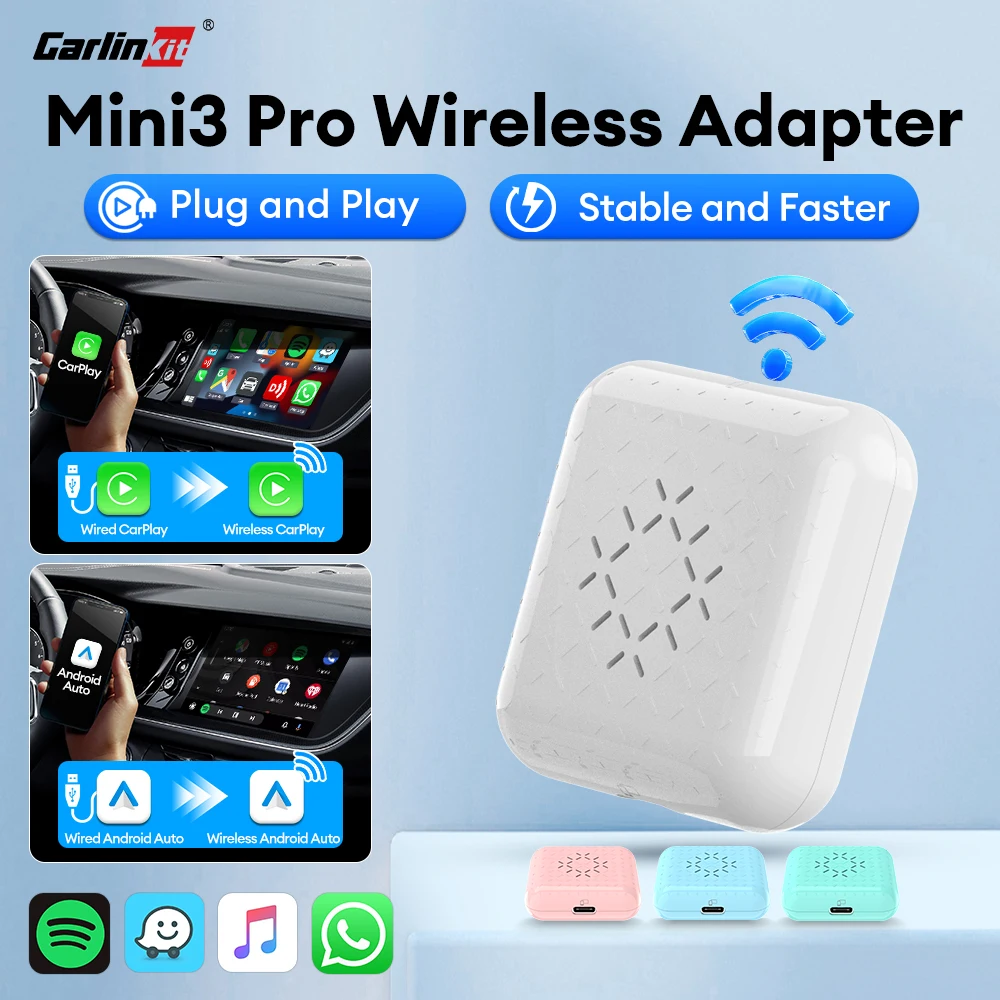 New CarlinKit Mini Wireless CarPlay Adapter Car Intelligent System Wired to Wireless Adapter Upgrade WiFi Bluetooth Auto Connect