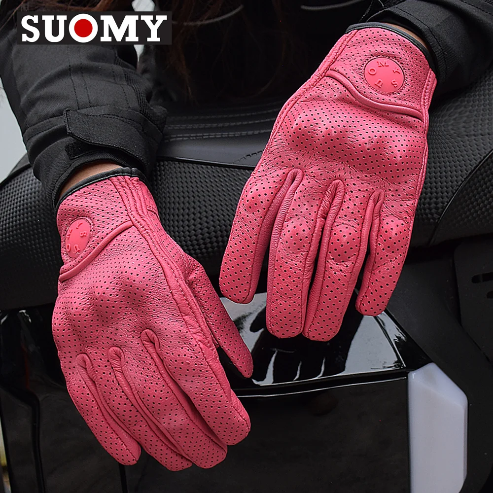 

Женские перчатки из натуральной кожи для мотоцикла, ретро, противоскользящие велосипедные перчатки, розовые XS, женские водонепроницаемые перчатки для мотокросса