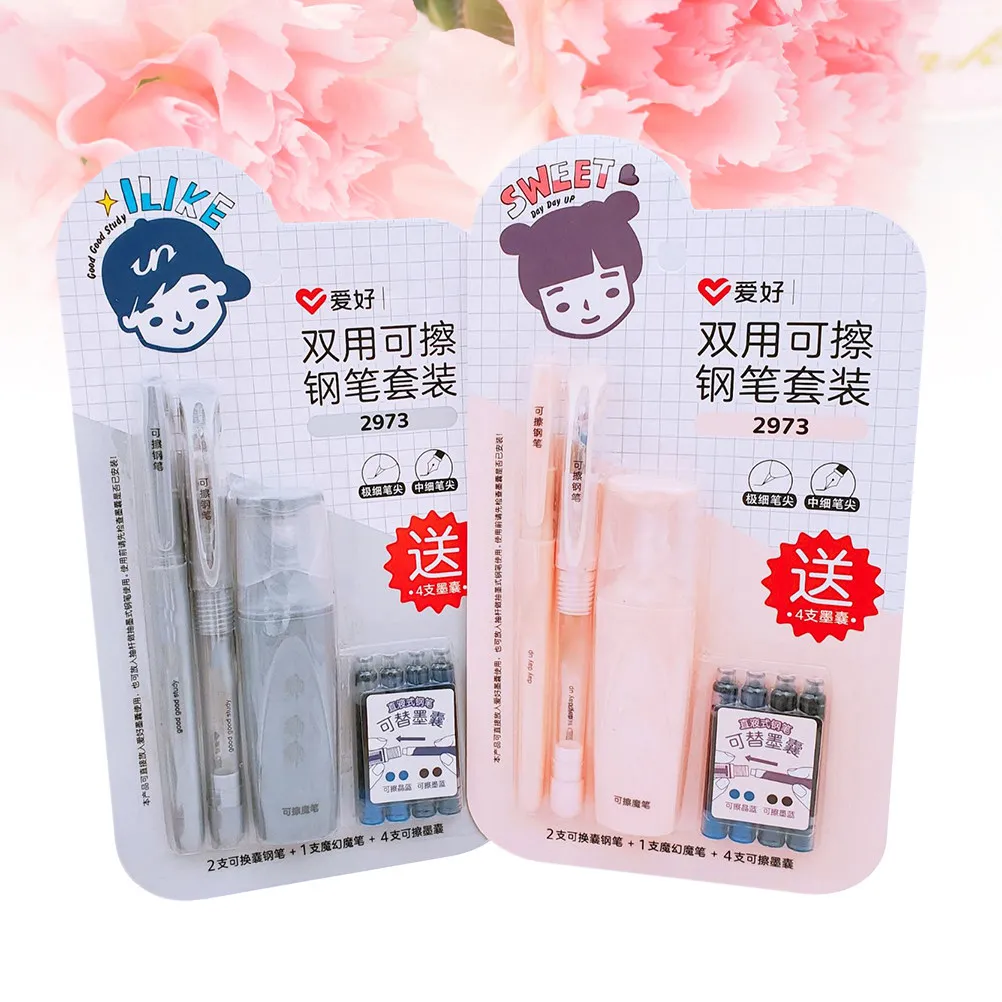 

2Sets Erasable Fountain Pen Set Replaceable Ink Writing Pens for School Office Children Stationery Smooth Calligraphy Innovative