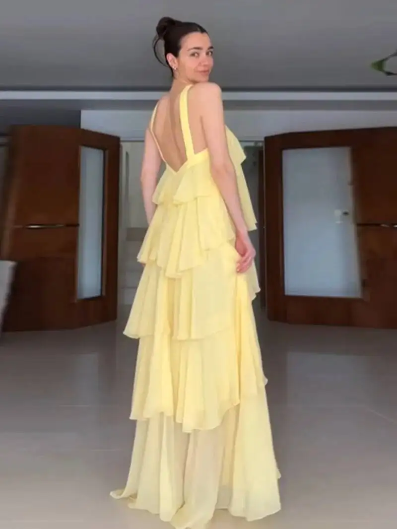 3d flor babados em camadas vestidos femininos elegante chiffon sem costas sem mangas fofo vestido longo verão nova senhora praia robes o9d0