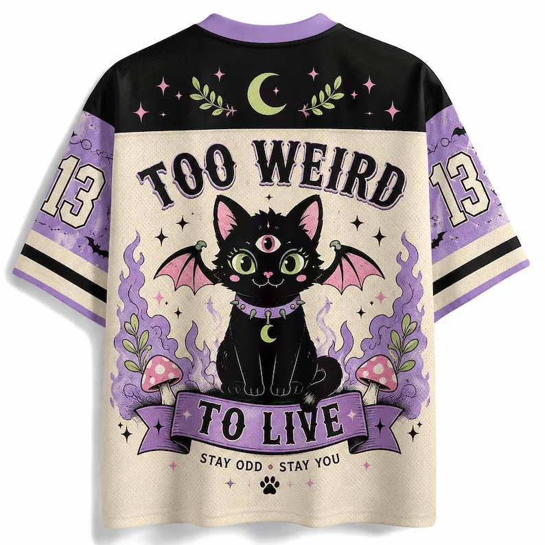 Cute Gothic T-shirt Stay Weird Too Weird To Live Three Eyes Devil Black Cat Mushroom Moon Full Body 3D Printed Witch Y2K Top