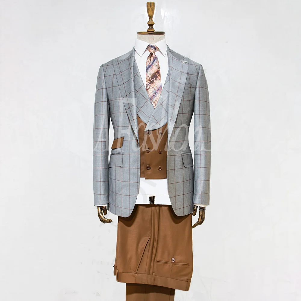 

3 Pieces Fashion Suit for Men High-end Notch Lapel Casual Slim Fit Male Blazer Set Business Groom Wedding Chic Jacket+Pants+Vest