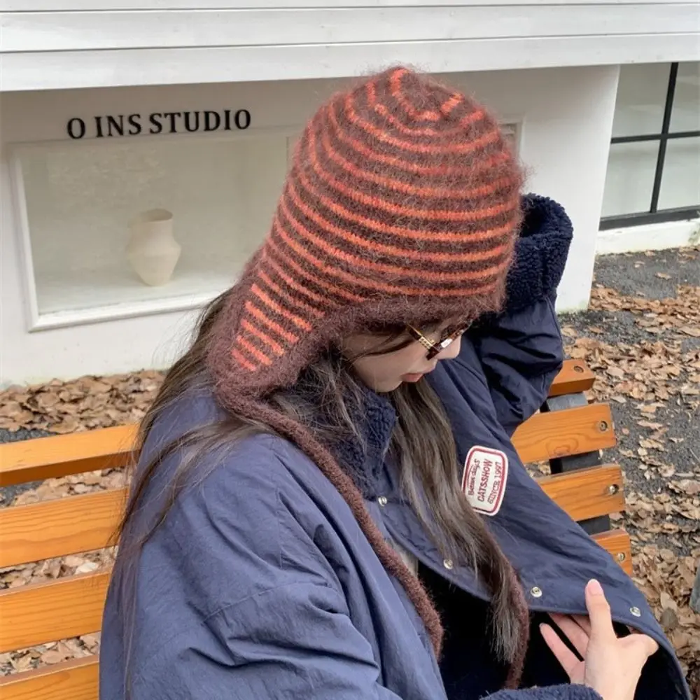 Cozy Korean Style Earflap Hat Plush Solid Color Knitted Hat Woolen Ear Protection Knit Cap Girls