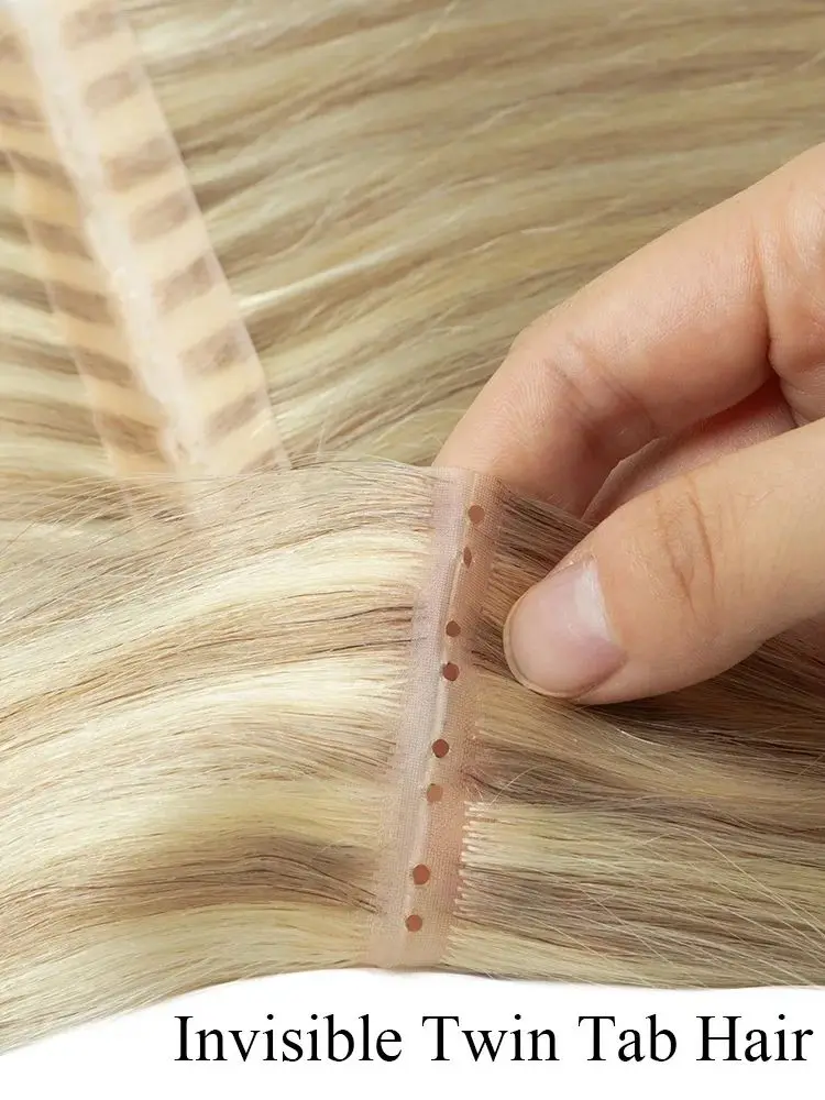Blonde geïnjecteerde gatinslag Extensions van echt haar Recht Twin Tab Vlinderinslag Natuurlijke onzichtbare bruine gatinslagextensies - afbeelding 2
