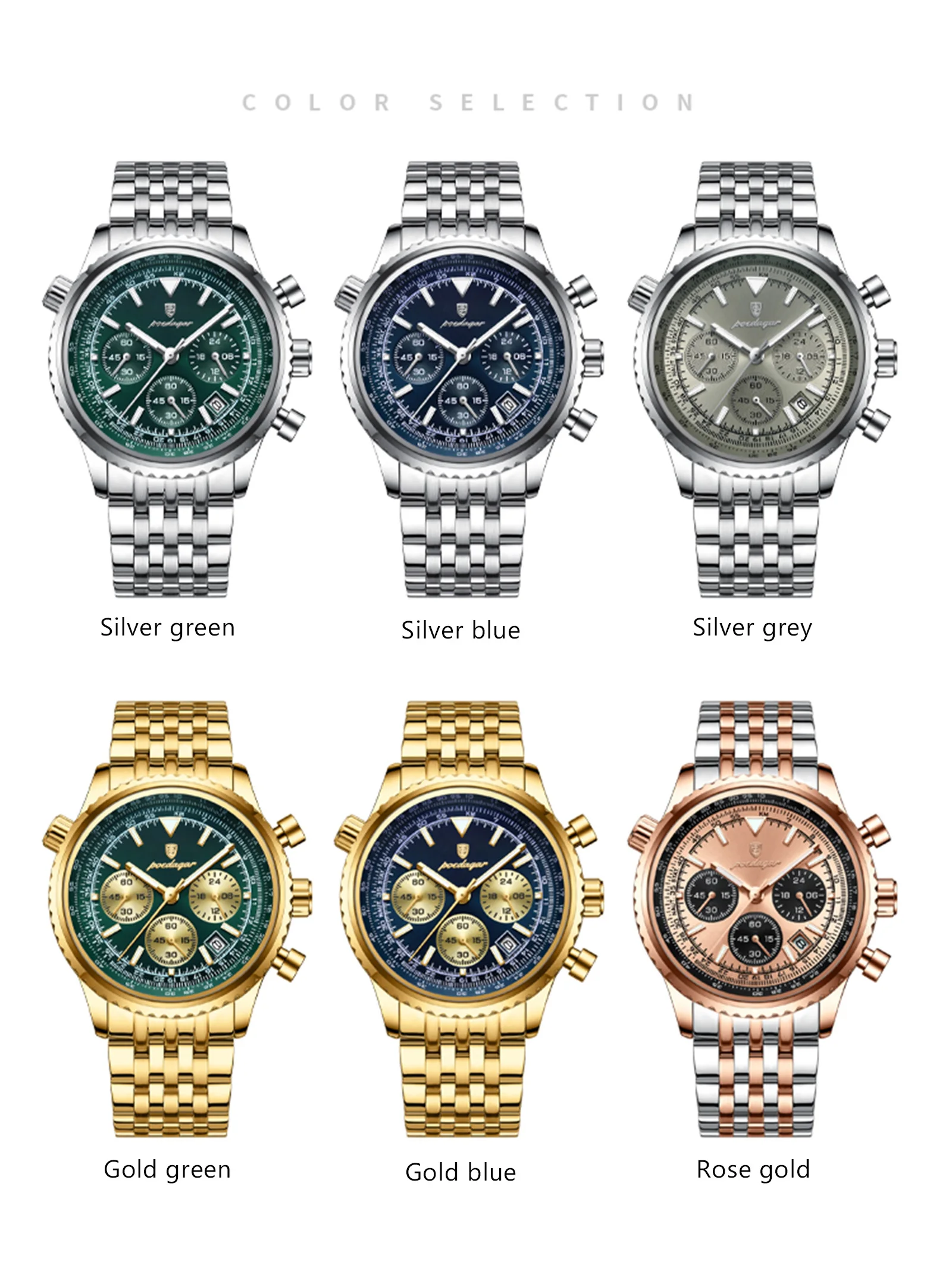 POEDAGAR Luxusuhren für Herren, Datum, Chronograph, Edelstahl, Sport-Herrenuhr, wasserdicht, leuchtender Quarz, Militär-Herrenuhr – Detail 11