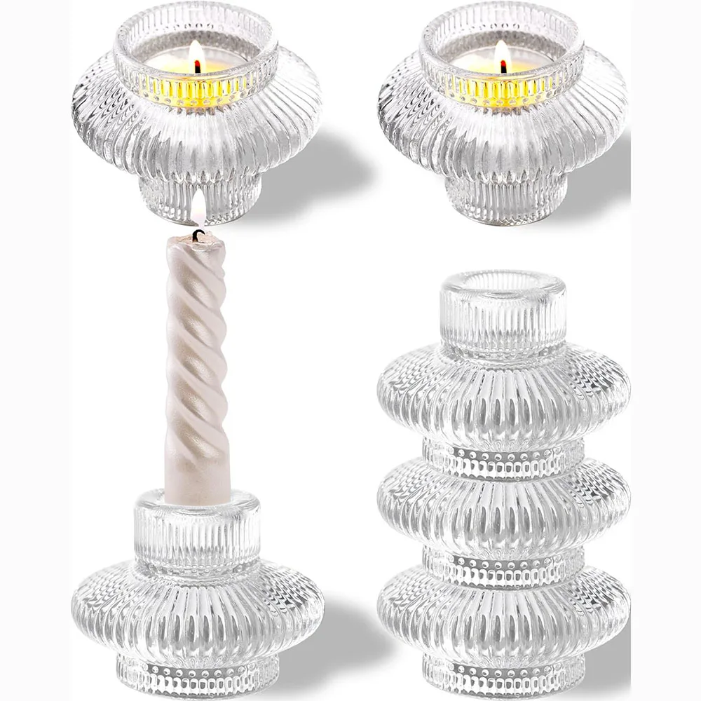 Taper Glass Candle Holder for Taper Candles and Tea Lights, Candle Stick Holder Set for Wedding, Party, Holiday Decoration