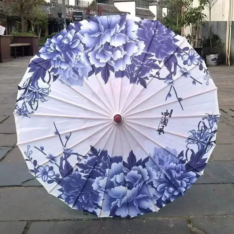 Paraguas de papel al óleo para adultos, estilo chino, decoración a prueba de lluvia, artesanía Hanfu, foto de baile, sombrilla para mujer, accesorio