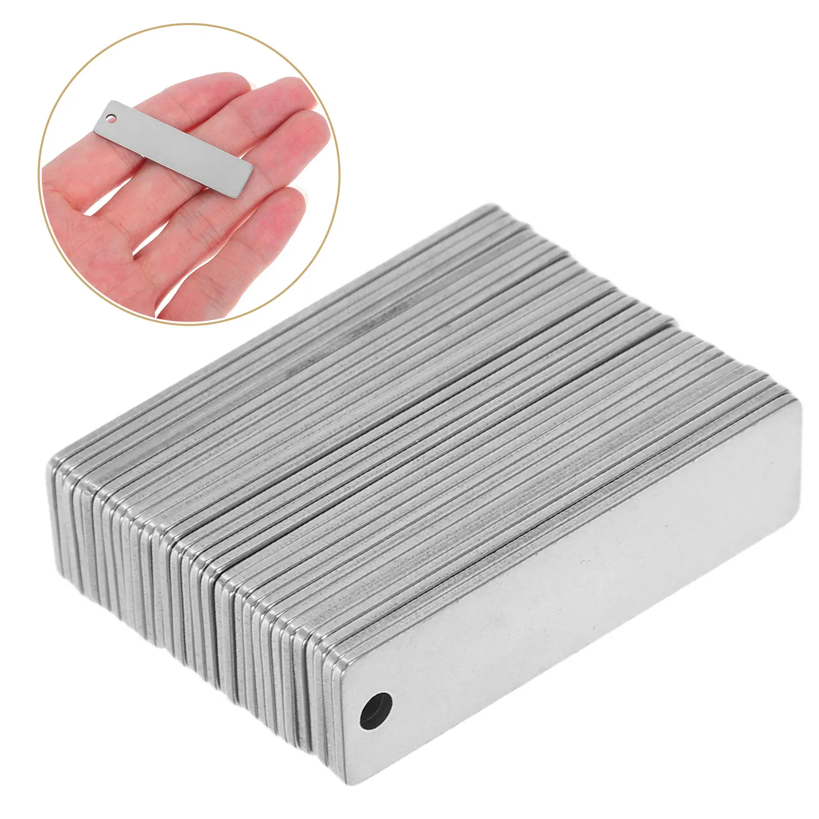 30Pcs Stainless Steel Blank Tags Rectangle Metal Stamping Blanks Engraving Labels for Jewelry Making Pet Dog Tags Outdoor Use