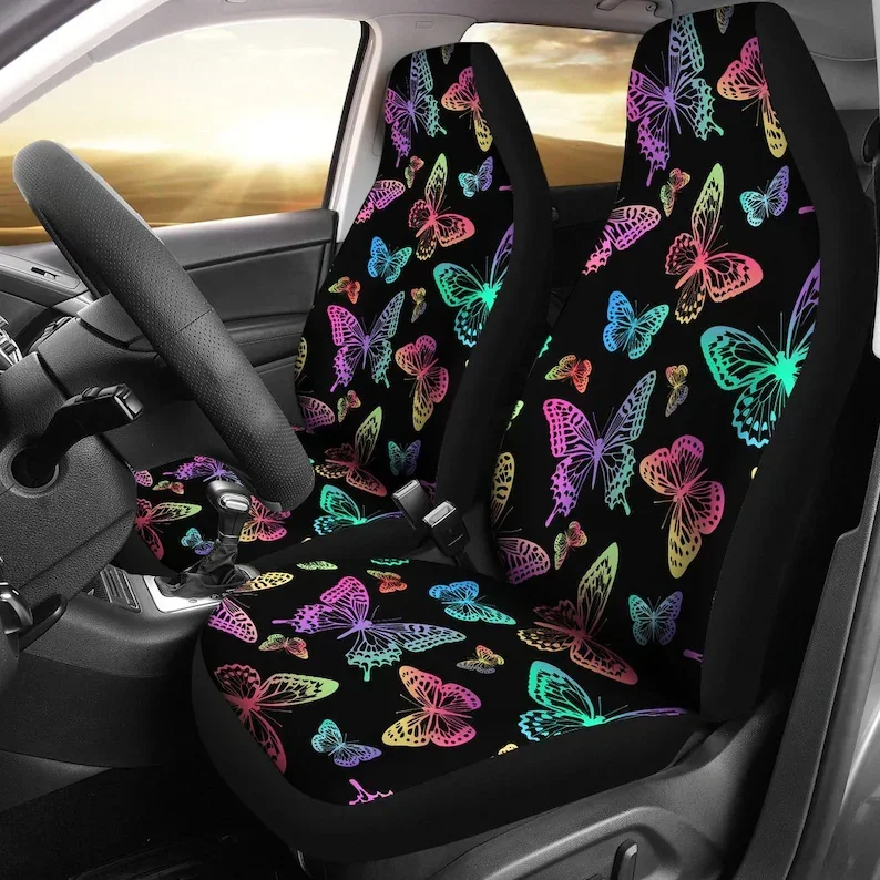 

Colorful Butterflies Black Car Seat Covers Pair 2 Front Seat Covers Car Seat Protector Car Accessories