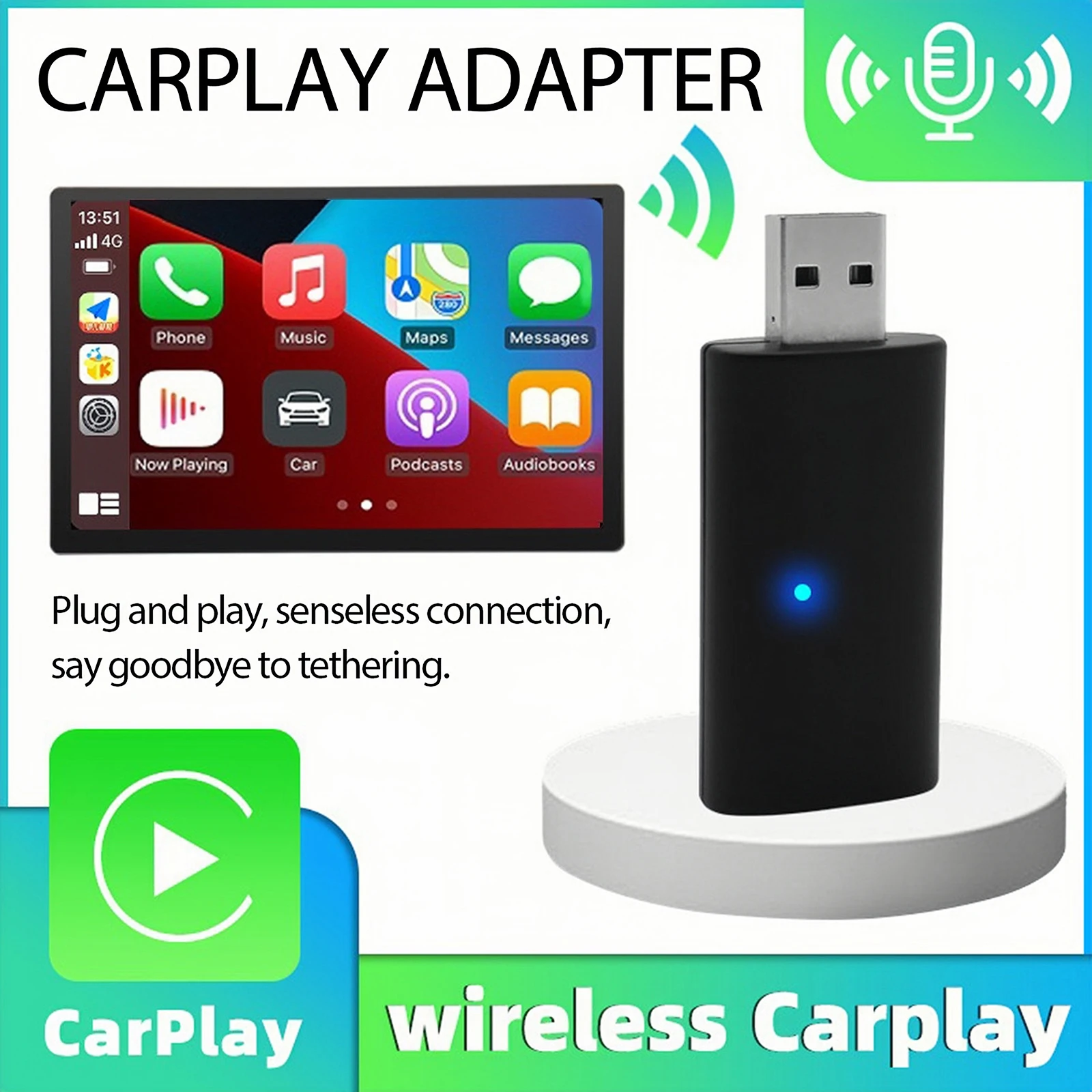 

Carplay Adapter Wired To Wireless Carplay for Original Car Sound Quality with USB Plug and Play Automatic Connection To Carplay