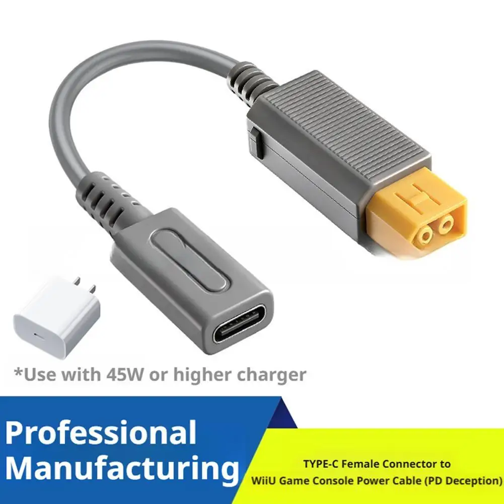 Cable de Carga de 12 cm de Tipo C a Wii U, Cable de Alimentación Rápida PD de 45 W con Indicador LED Azul, Adaptador USB C para Consola Wii U