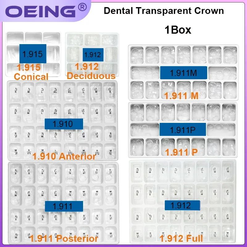 

64pcs/Box Dental Transparent Crowns Adult Kids Temporary Preformed Teeth Crown Anterior Posterior Molar Tooth Dentistry Material