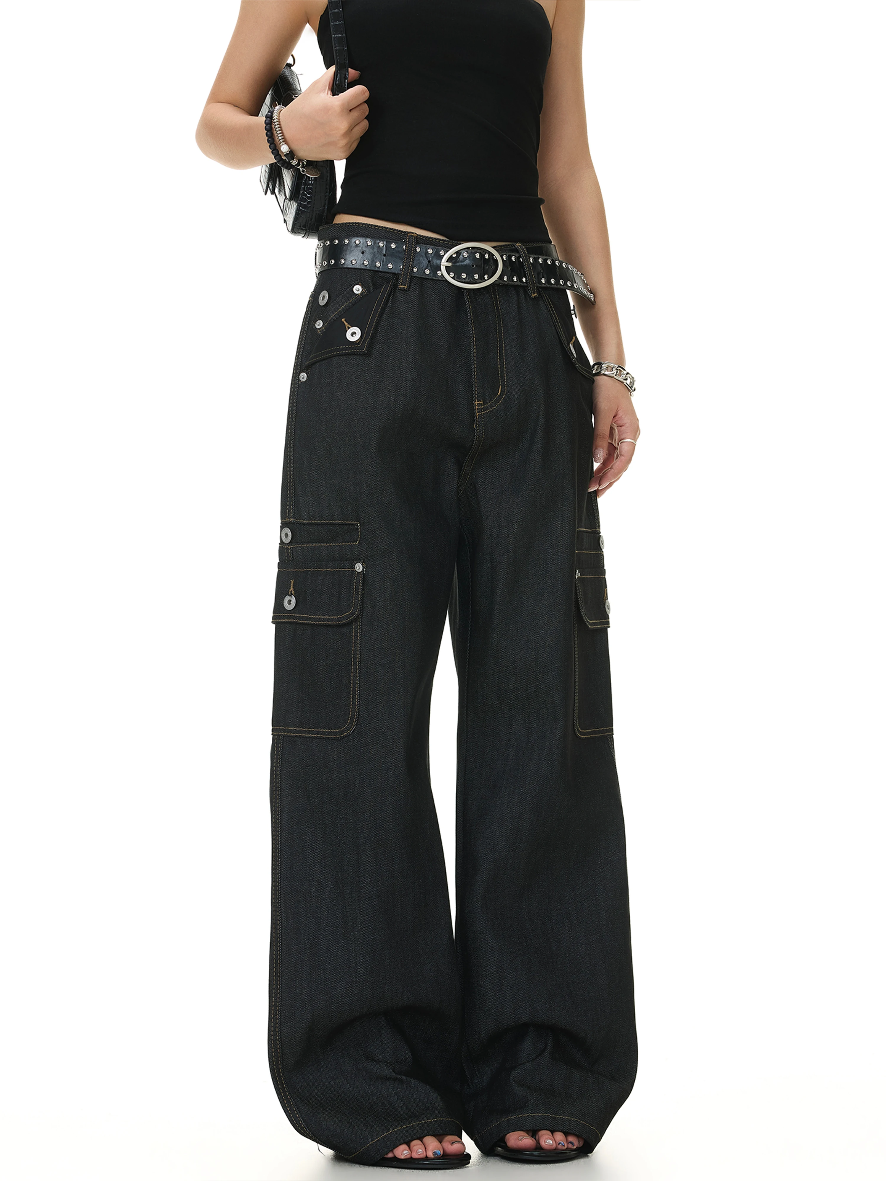 American Retro Multi-Pocket Design Original Jeans Men's Women's Street Loose Wide Leg Straight Tube Long Pants