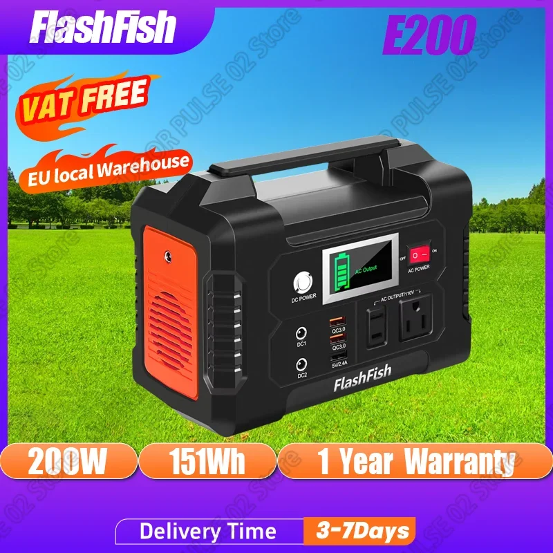 FlashFish E200 Tragbares Kraftwerk, 200 W, Solargenerator, 151 Wh Batterie, Heim-Backup, Outdoor, Camping, mobile Stromversorgung, leicht zu tragen