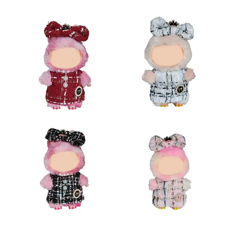 

Для модного наряда Labubu V1/V2 Idol 15-17 см — свитер в розовую и белую полоску, чашка и аксессуары для вечеринок для сидения куклы-медведя