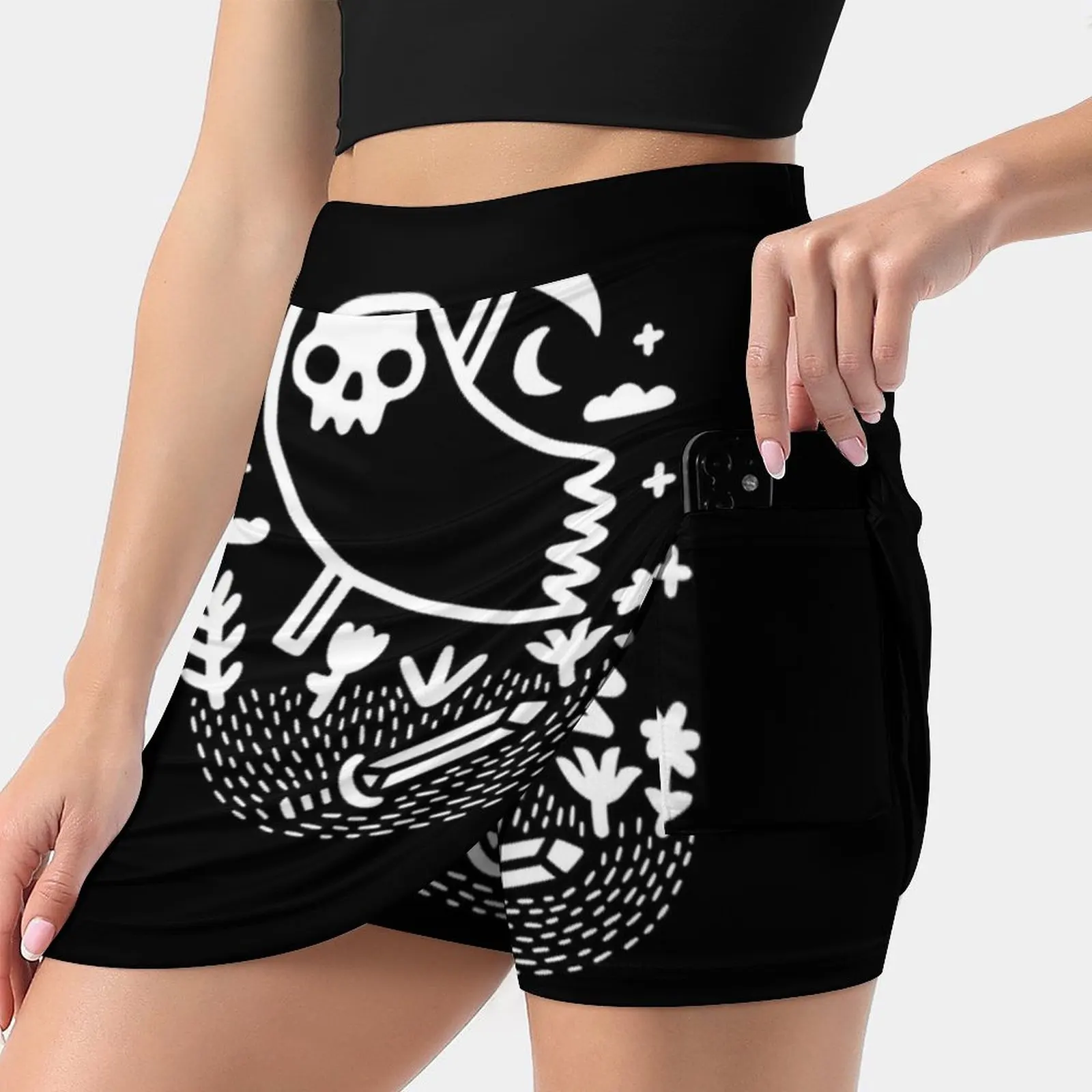 Another Grim Night Women's skirt With Pocket Vintage Skirt Printing A Line Skirts Summer Clothes Death Skull Skulls Halloween