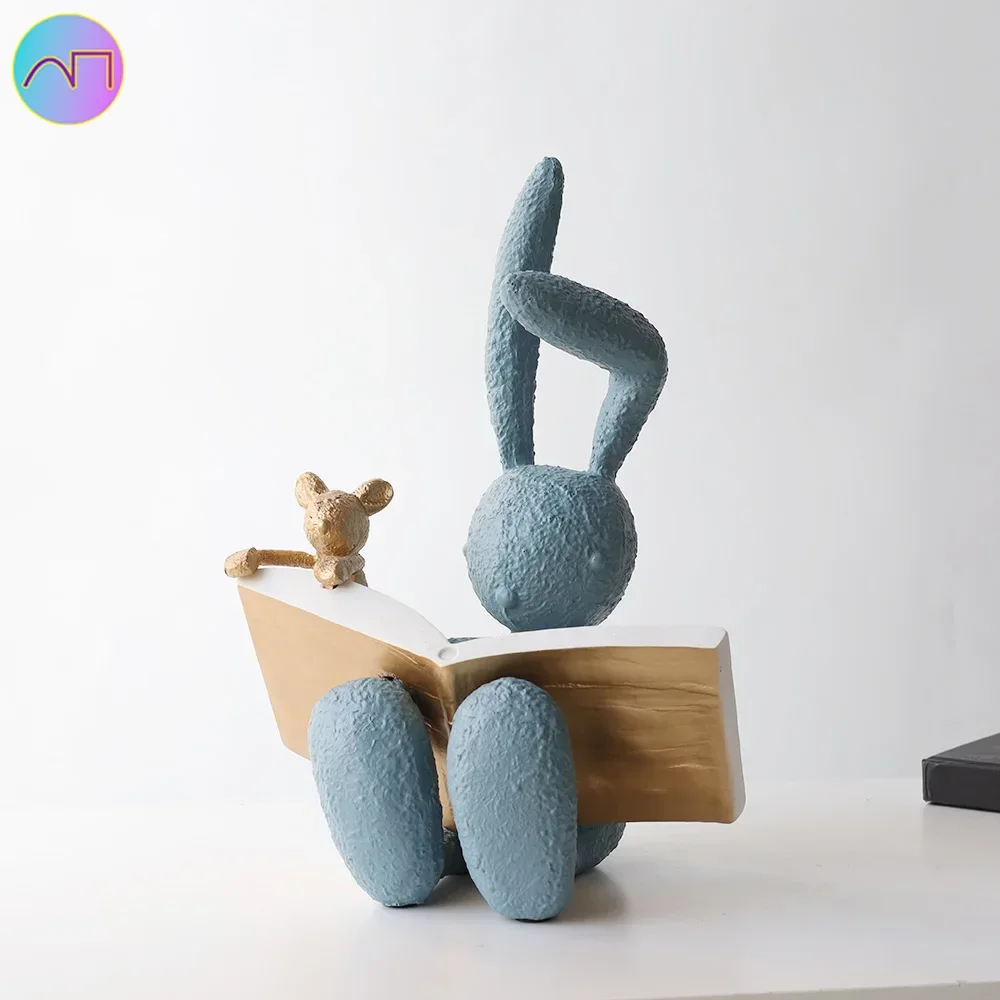 

Arts and Crafts Supplies wholesale handmade art home decor resin animal sculpture cute figurine Lovely reading rabbit