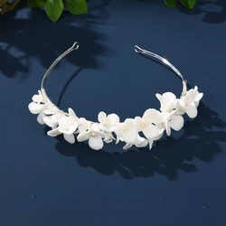 Fashion White Ceramic Flower Headband Wedding Handmade Headpiece Lady Bride Crown Bridal Hair Ornament Jewelry