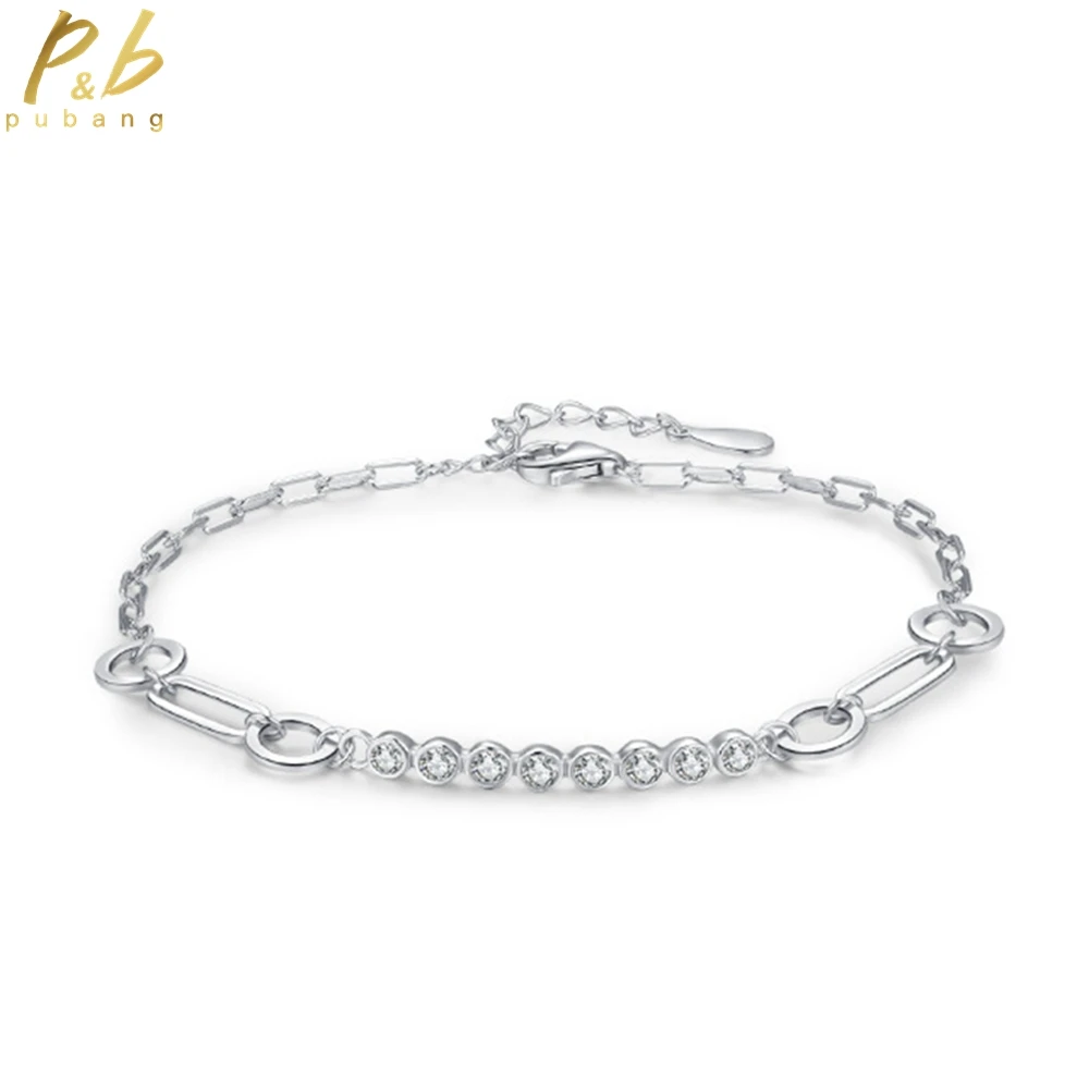 PuBang Fine Jewelry Solid 925 Sterling Silver High Carbon Diamond Cocktail Bracelet for Women Engagement Pary Gift Free Shipping