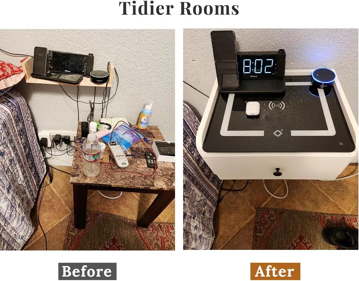 طاولة بجانب السرير ذكية معلقة من الخشب الصلب البسيط الحديث مع رف تخزين بجانب السرير على شكل لوح صخري لغرفة النوم