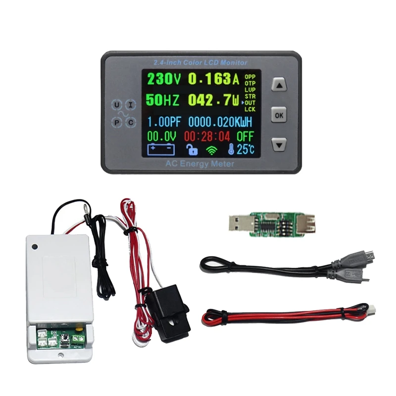 

2.4 Inch Wireless Voltage Meter Accessories Kit AC100A Voltmeter Solar Car Battery Charging Coulometer Capacity Power Monitor