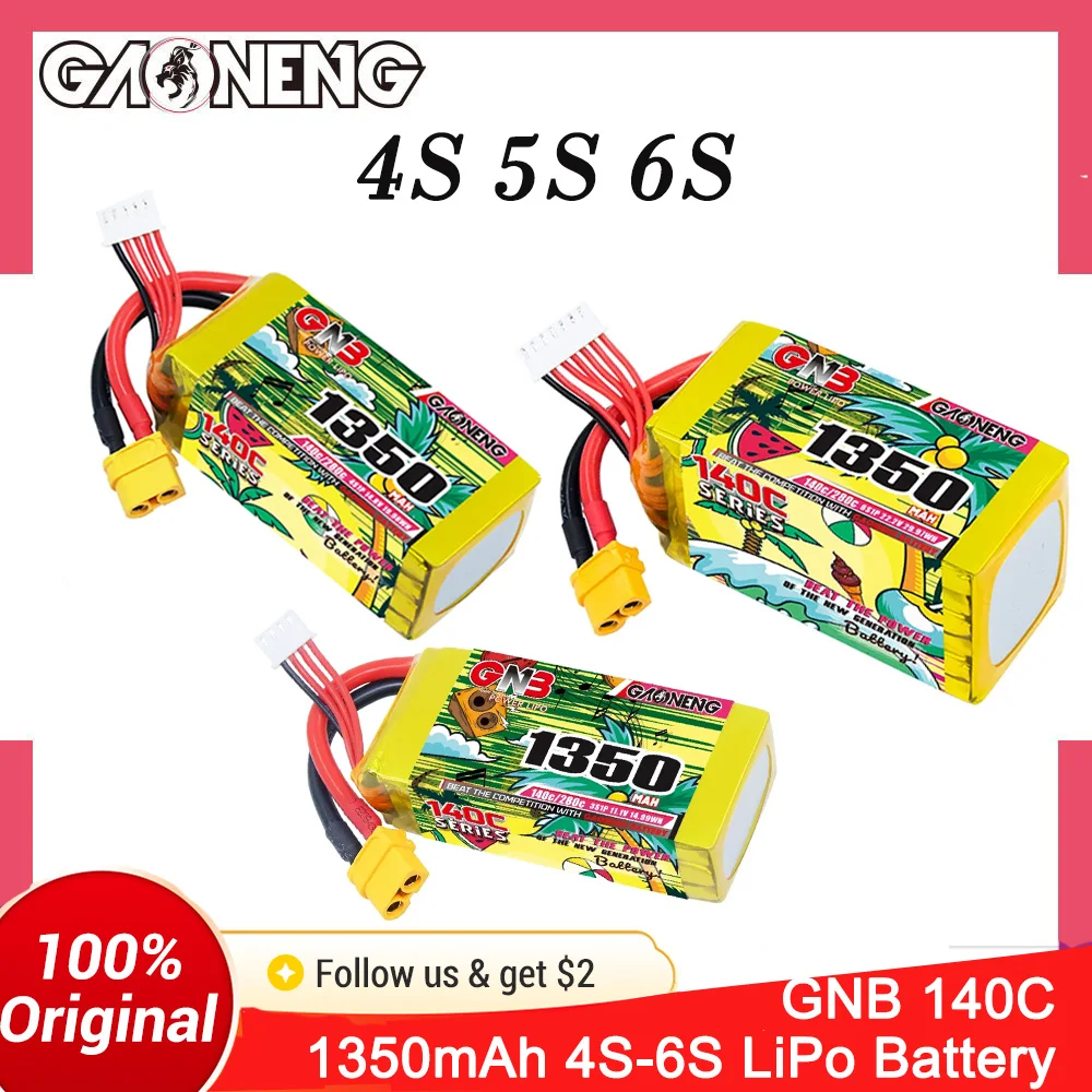 GNB 1350mAh 140C 3S 4S 6S Lipo Battery For 180-330mm Brushless FPV,5 to 6 inch GEPRC MARK5, MARK4,Racing Freestyle FPV XT60 Plug