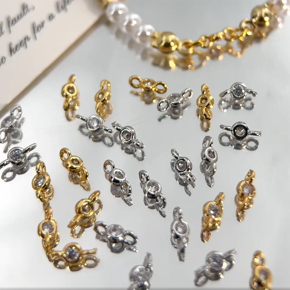 2Pcs 10Pcs 18K Gold Color Plated 2 holes with Zircon Connect Charms Hooks for DIY BraceletS NecklaceS Jewelry Making Accessories