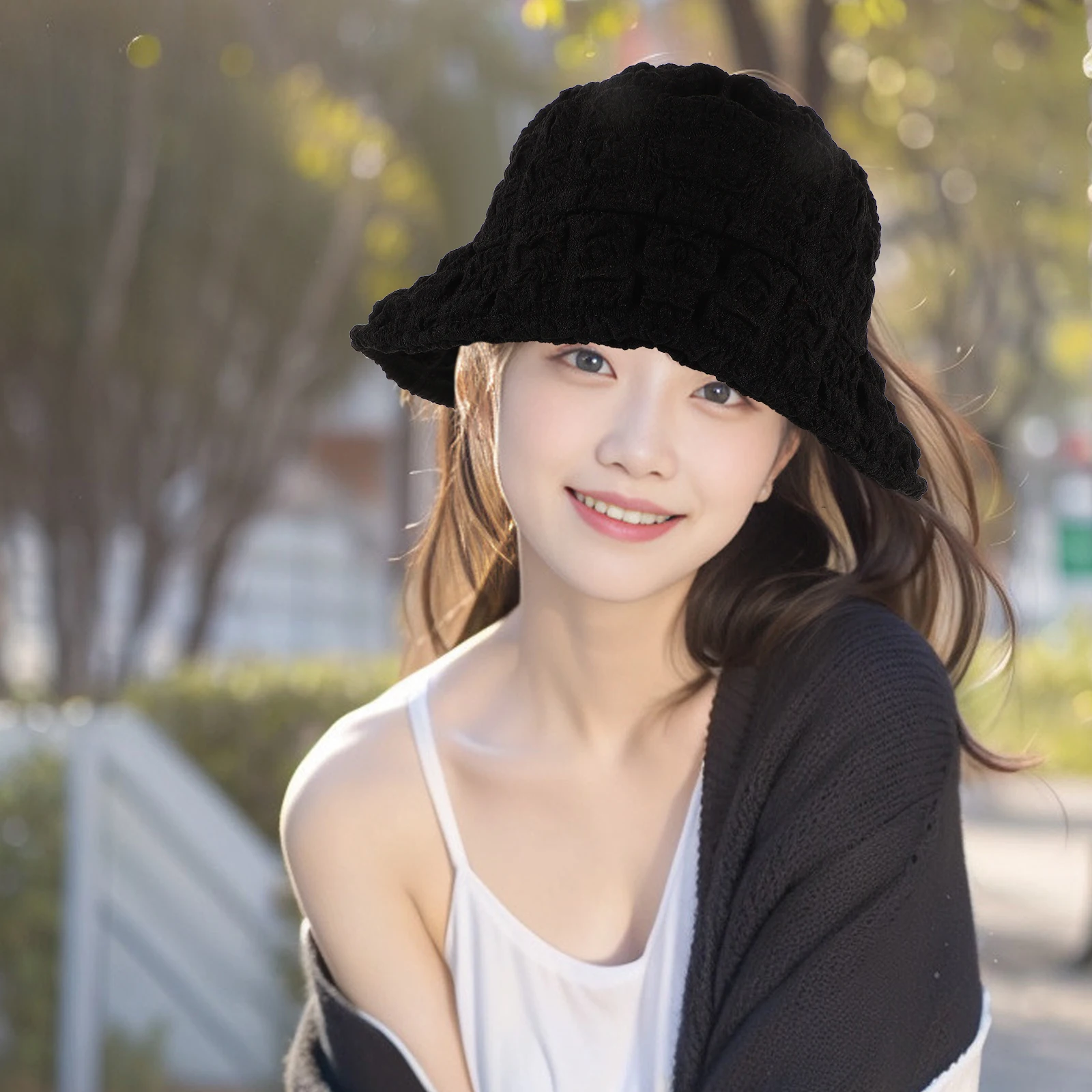 

Seersucker Bucket Hat Summer Visor Beanie Knit Brim Spring Autumn Fashion Outdoor Cap Women Beach Hat Craft