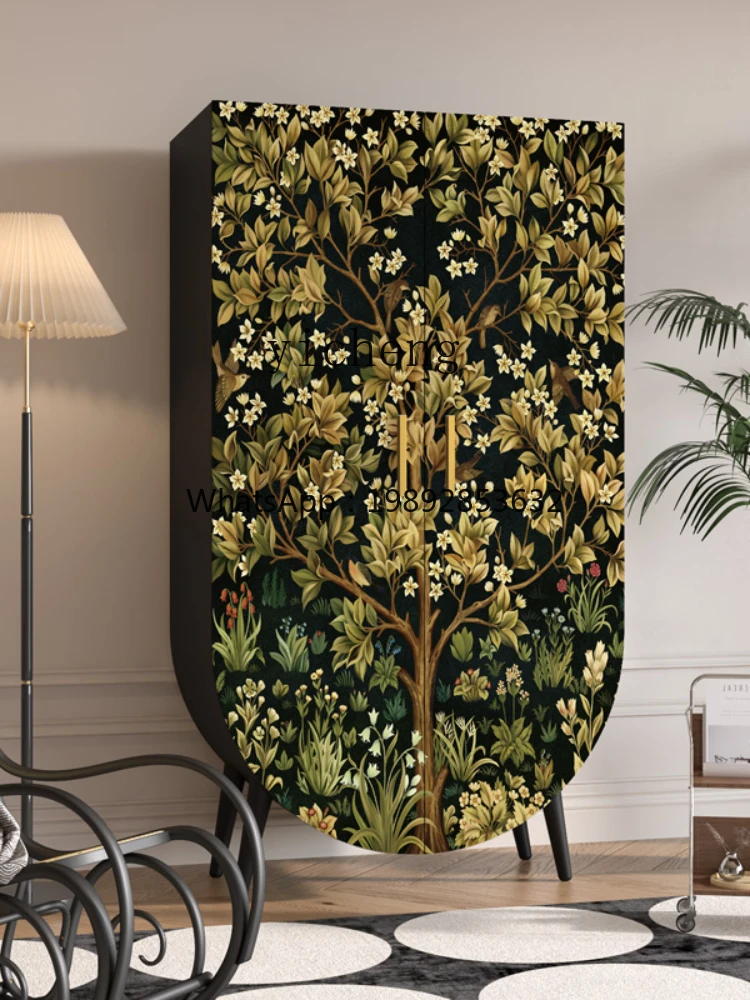 ZZ Xl Flat Open Double-Door Closet Painted Wardrobe Locker Clothes Closet Lucky Tree