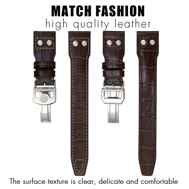 Genuine Leather Rivets Watchband 20mm 21mm 22mm Fit for IWC Big Pilot\'s Watch TOP GUN SPITFIRE Le Petit Prince Calfskin Strap