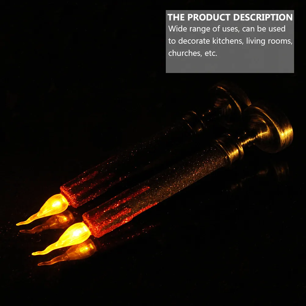 2Pcs LED Lamp Halloween Party Decor Creative Candlestick Shape Flameless Candles with LED Beads for Home Church Kitchen