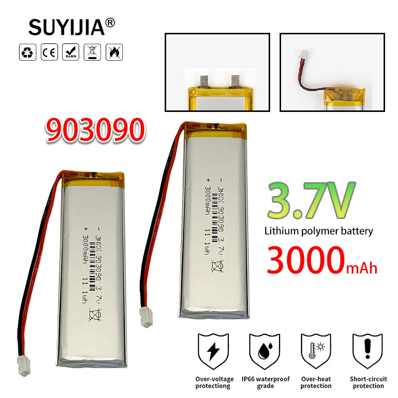

903090 3.7V 3000mAh lithium polymer battery is suitable for MP3 solar lamp beauty instrument heater battery electric tools Drone