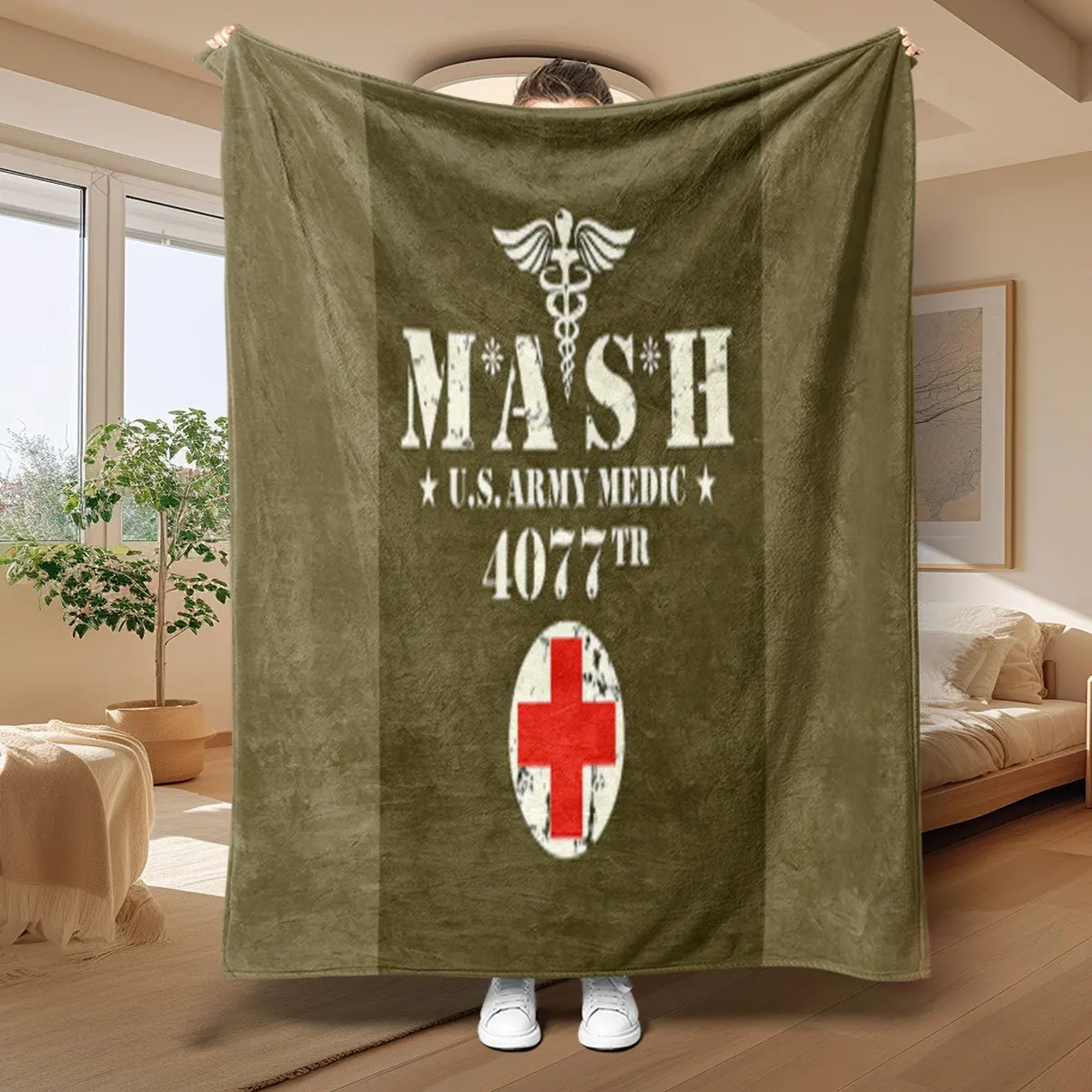 Vintage Mash U.S. Army Medic 4077th Unit Memorial Blanket Throw Cozy Gift for Veterans