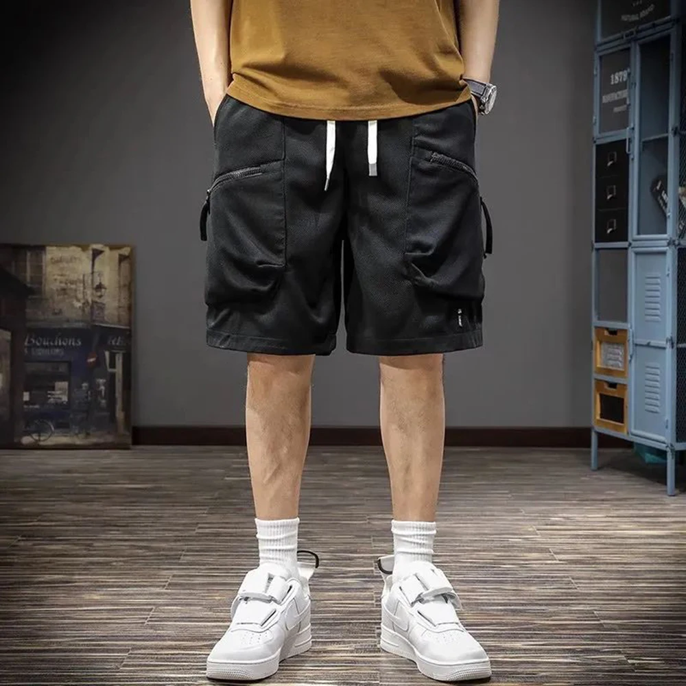 Calções finos e soltos de carga masculino, calça média, reto, versátil, esportivo, casual, verão, elegante, calças quartas, 2024