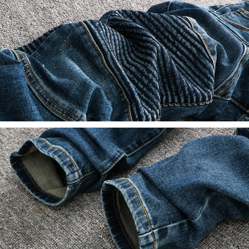 Street Style Fashion Men Jeans Retro Blue Elastic Spliced Designer Slim Fit Ripped Jeans Men Hip Hop Denim Biker Pants Hombre