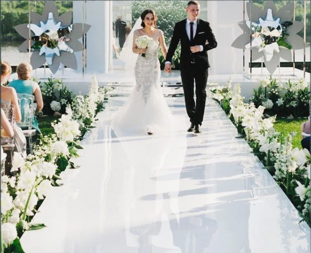 

New Arrival White Themes Wedding Centerpieces Mirror Carpet Aisle Runner 1M 1.2M 1.5M 2M Wide For Party Stage Decorations