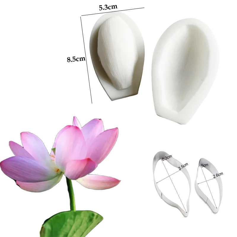 4PCS Large Lotus Flower Veiners &Cutter Silicone Fondant Mold Chocolate Sugar Paper PolymerClay Decoration Confectionery Moulds