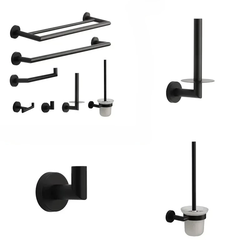 Wall Mounted Bathroom Accessories Set Stainless Steel Matte Black Bath Hardware Kit