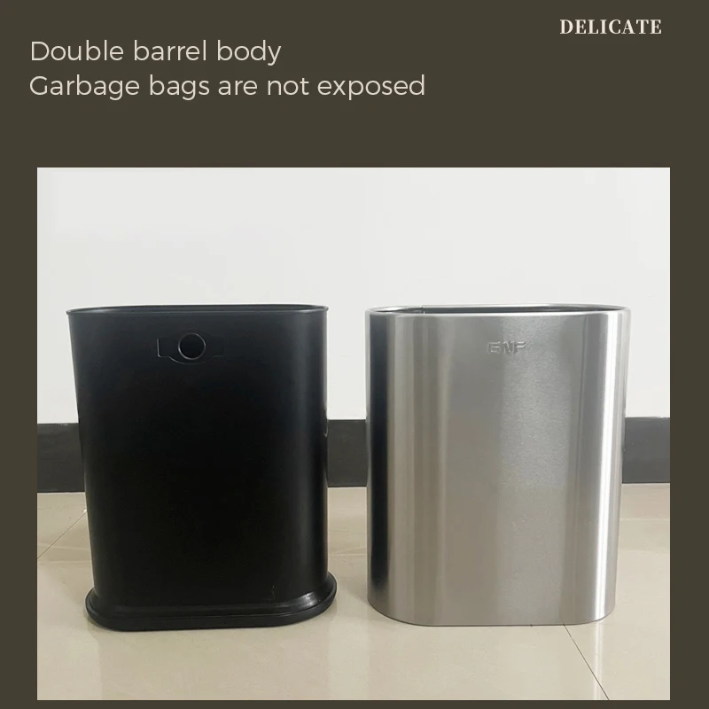 2.4Gal Narrow silver stainless steel trash bin ,Light luxury metal Slit trash bin for bathroom,bedroom,toilet,office,hotel