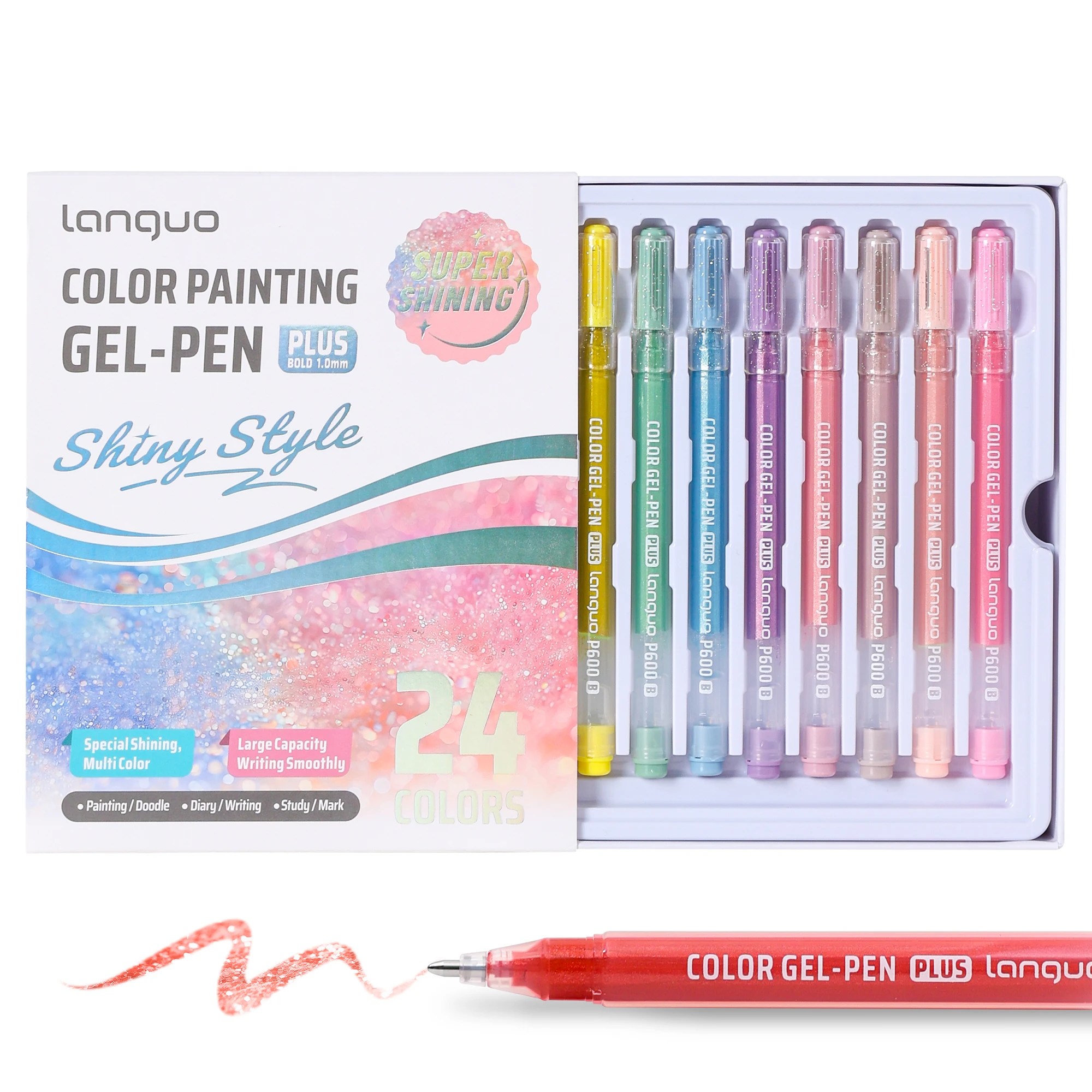 

﻿ 24 цвета, набор гелевых ручек Languo, блестящая шариковая ручка для рисования, 1,0 мм, ручка для письма для студентов, офисные школьные принадлежности, канцелярские принадлежности