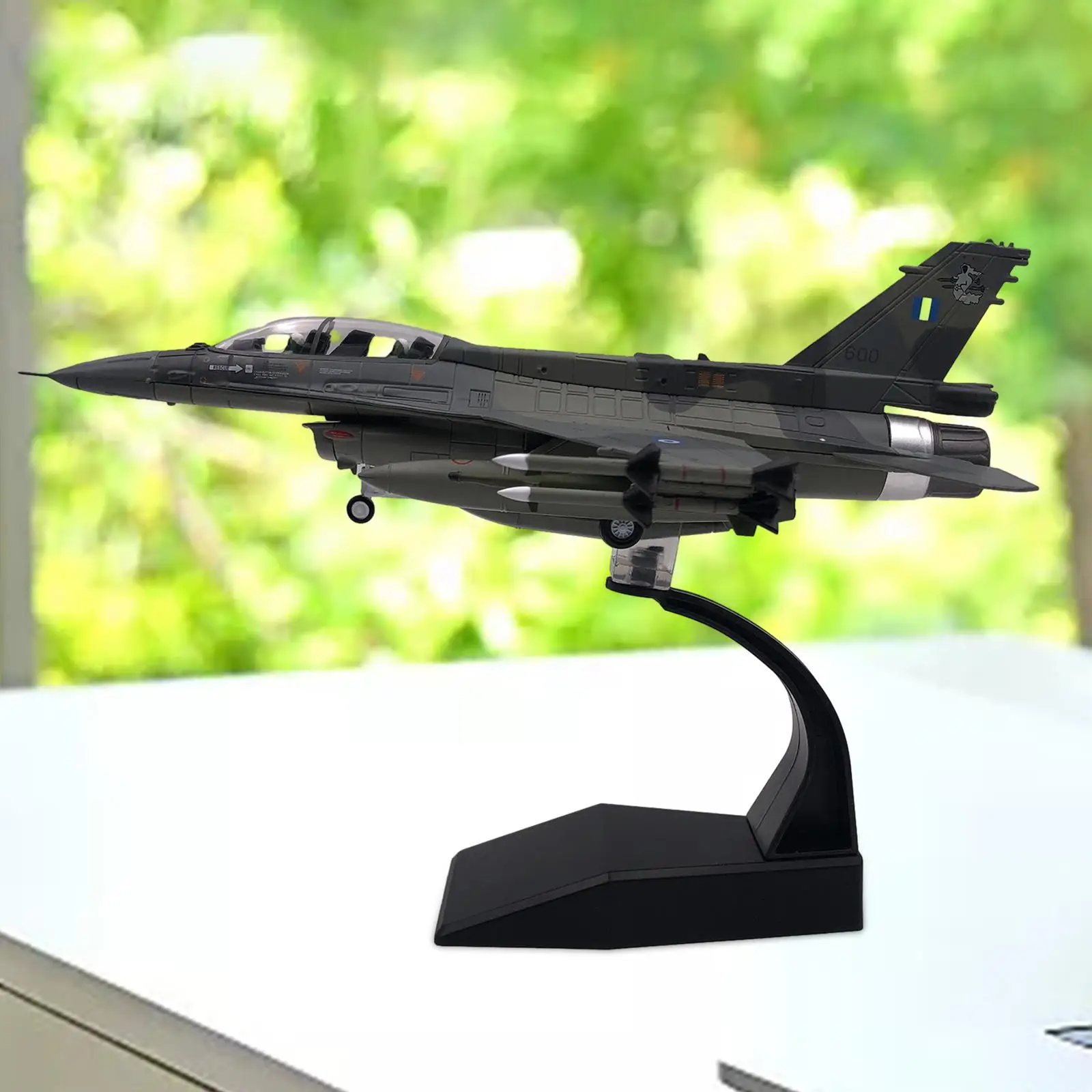 Alloy 1/72 F16 Fighter Diecast Model Ornament Collectables with Display Stand for Home Bedroom Office Cabinet Shelf